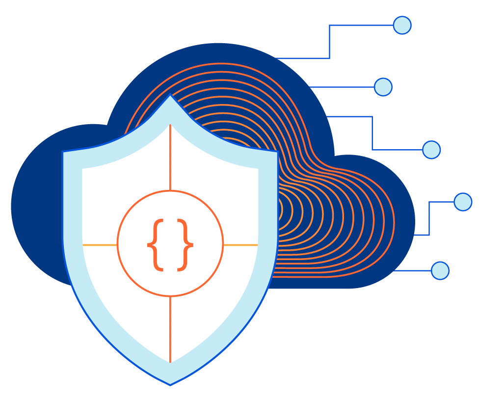 shield with code and cloud